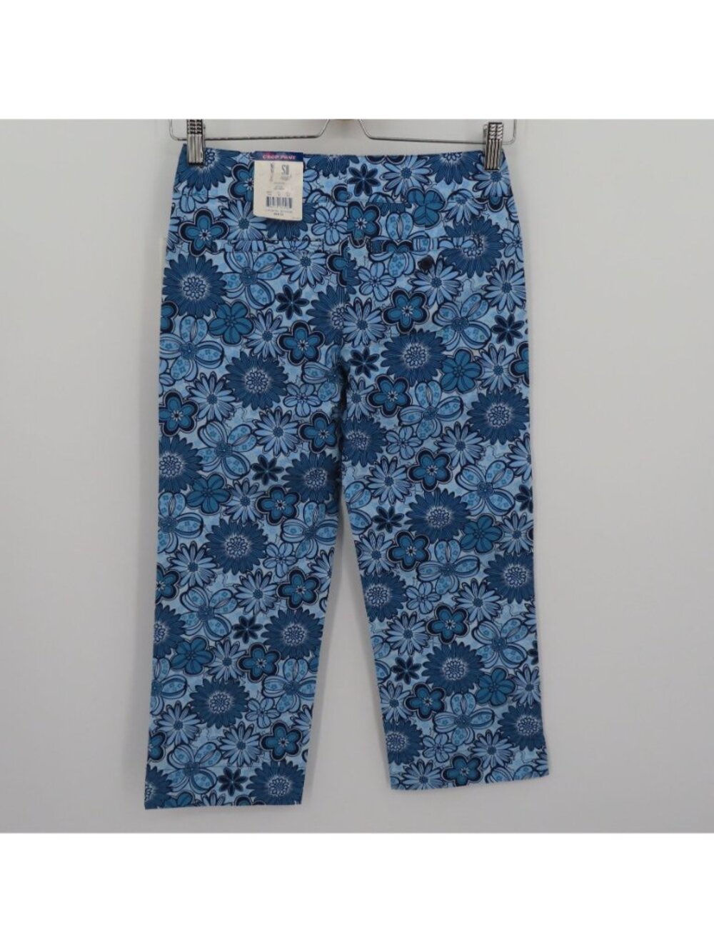 SO Juniors 0 Blue Flower Floral Stretch Crop Pants Cotton Blend Y2K 2000s NEW - Picture 6 of 11